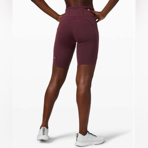 Lululemon Womens Fast and Free Bike Shorts Non-Reflective 10" Cassis Maroon Sz 4